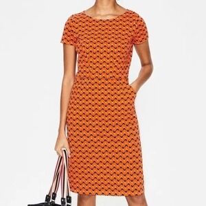 Boden Orange Phoebe Dress Sz 6P Pockets Geometric Floral Bright Funky‎ Short Slv